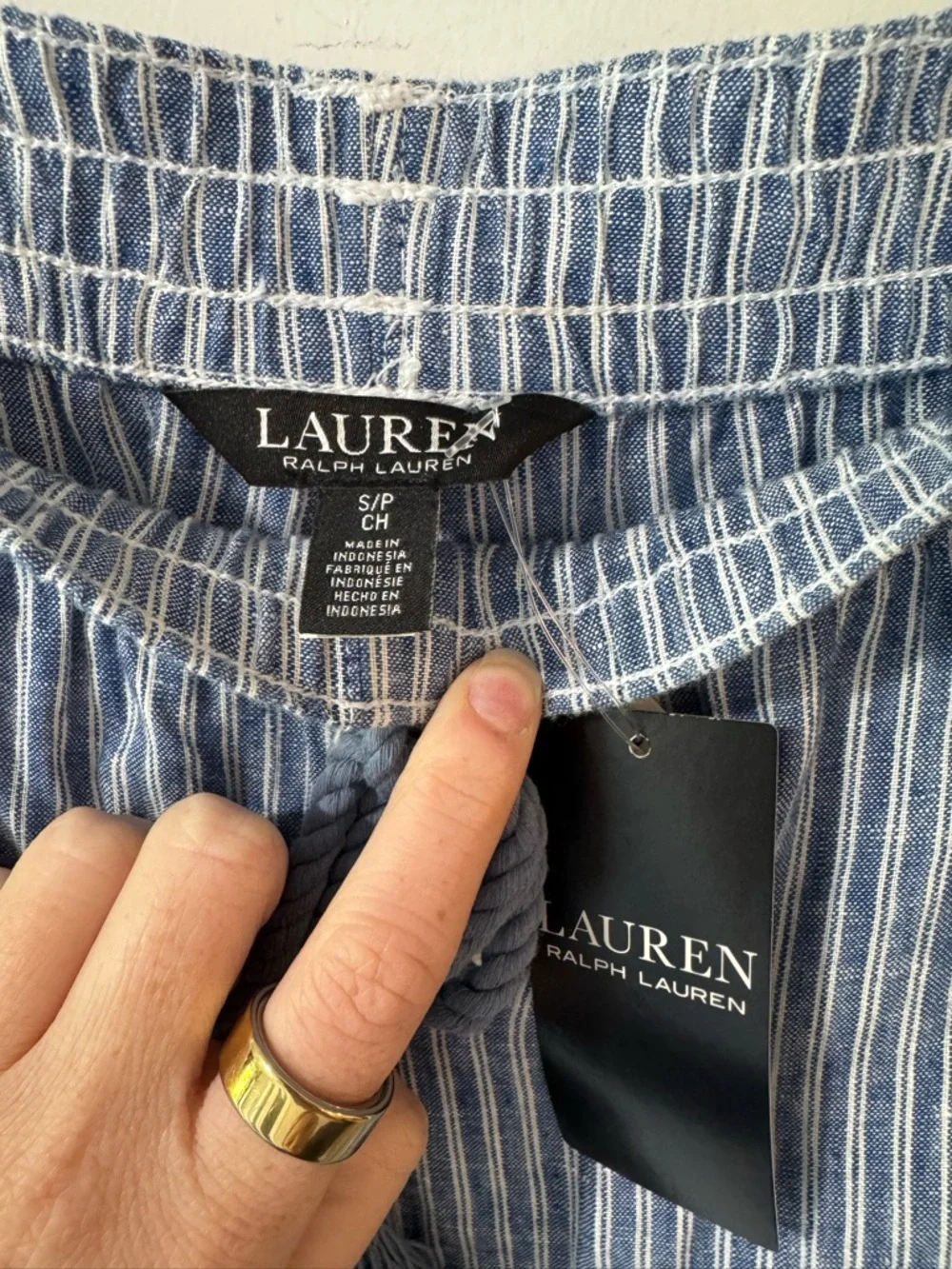 Ralph Lauren Striped Wide-Leg Drawstring Pants in Light Blue - Picture 6 of 7